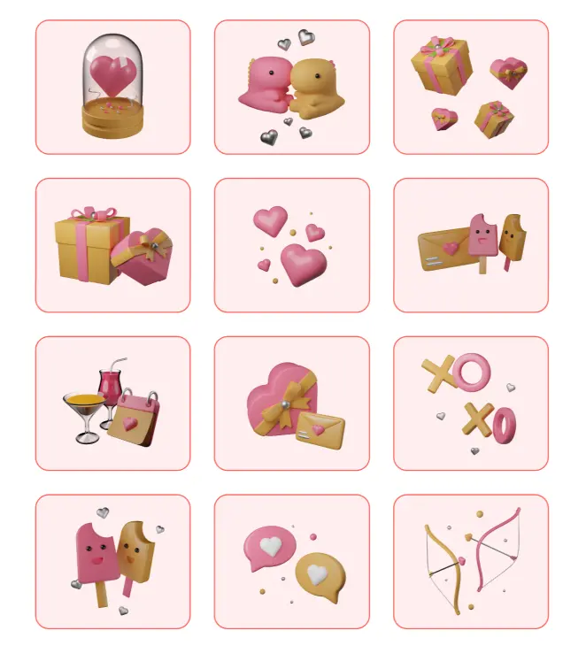 Valentine's Day 3D icons